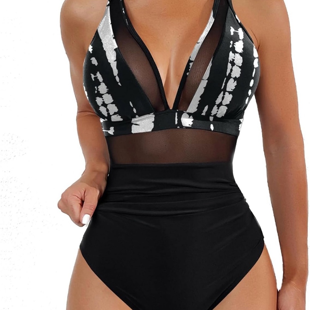 Black and Silver Women's Swimwear